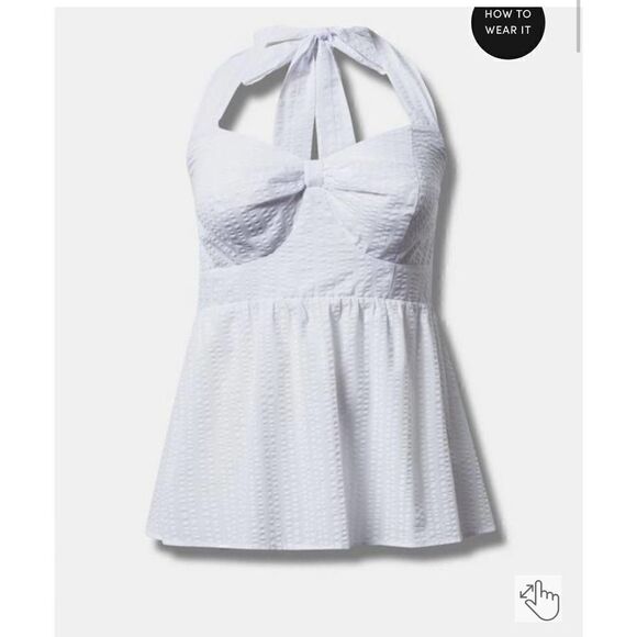 Sz 3/3xl plus size torrid seersucker sweetheart halter top/tank white - Picture 4 of 8